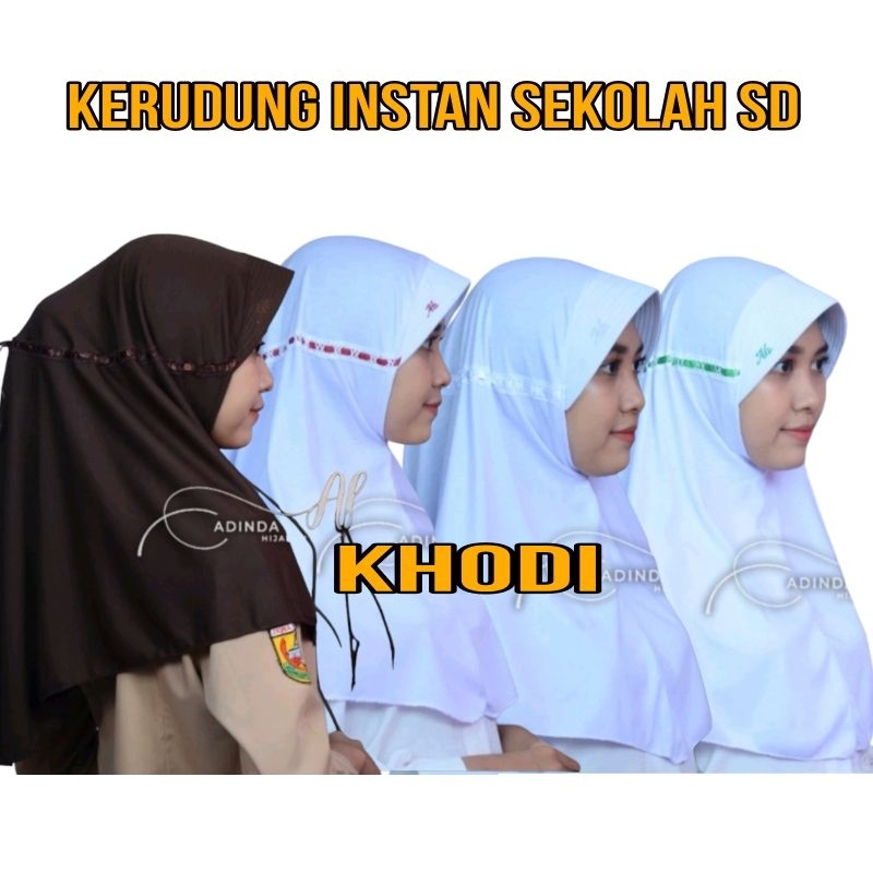 kerudung instan sekolah SD tali serut kerudung putih dan pramuka SD
