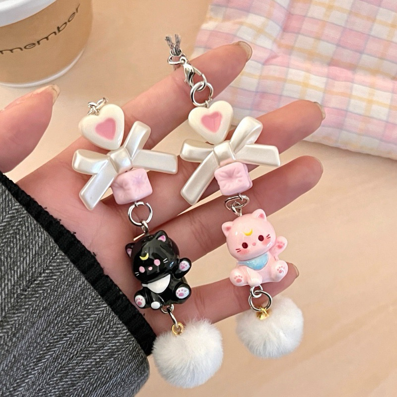 Gantungan Kunci Tas Handphone Keychain Bag Charm Pom Pom Cat Gantungan Handphone Bentuk Kucing -TOK