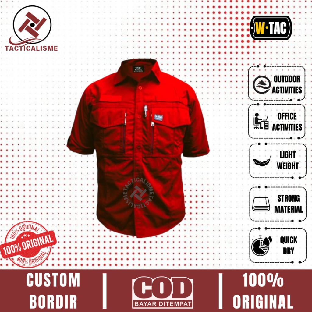 Kemeja Tactical W-TAC Merah ORIGINAL Lengan Pendek Baju Kantor Reskrim Paspampres Outdoor Activities