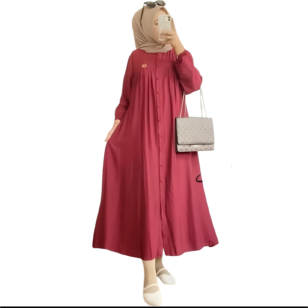 Rika Midi Dress / Gamis Polos Wanita / Dress Wanita Bahan Polo Linen Busui / Gamis Midi