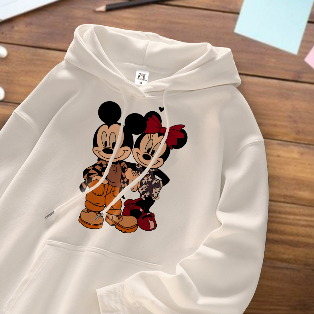 Hoodie Lengan Panjang Model Korea | Mickey Mouse dan Minni Mouse | Oversize Unisex | 100% Cotton