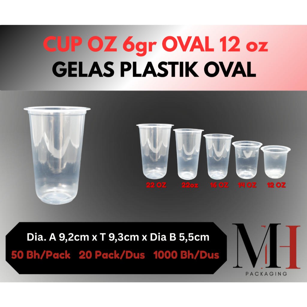 Gelas Plastik Oval Bening 12oz 14oz 16oz 18oz / Gelas Cup Plastik Oz Bening