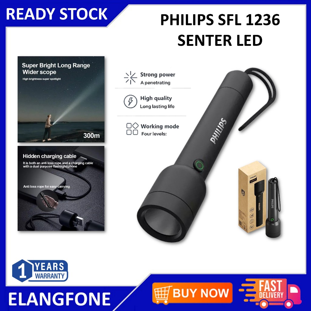 Philips Sfl 1236 Senter Led Mini Flashlight Led Senter Police / Senter Led Super Terang Jarak Jauh