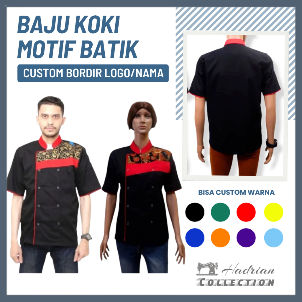 Baju Koki Profesional Baju Chef Baju masak Motip batik pria wanita unisex