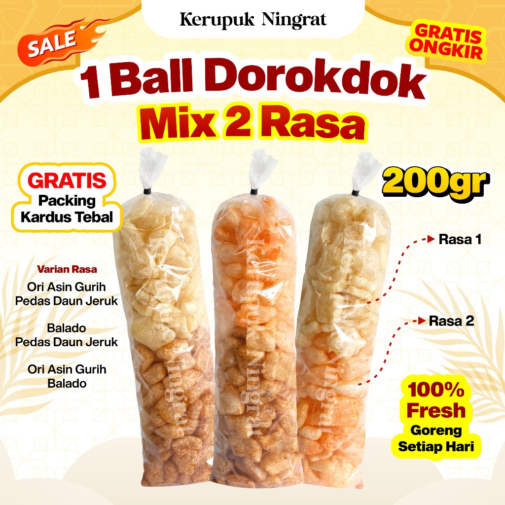 

Mix 2 Rasa 1 BALL Kerupuk Kulit Sapi Asli 200gr Rasa Ori Asin Gurih, Pedas Daun Jeruk, Balado Dorokdok Renyah Snack Camilan Halal Viral Murah