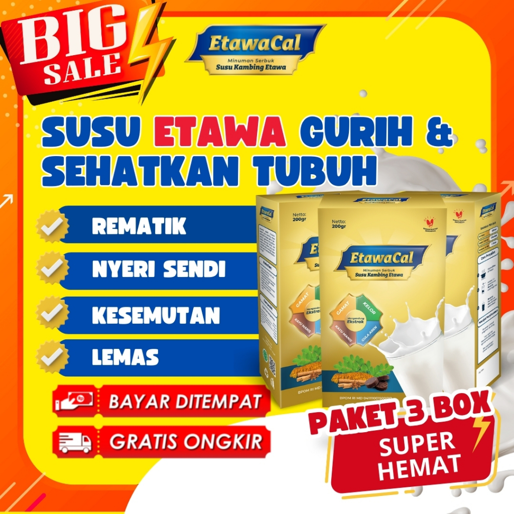 

Etawacal Paket 3 Box - Susu Etawa Original Atasi Rematik Kolestrol Asam Urat Nyeri Sendi Halal BPOM
