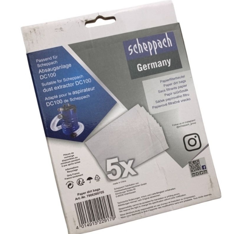 PAPPER DIRT BAGS FOR SCHEPPACH DC100 WOOD DUST EXTRACTOR VACUUM VACUM