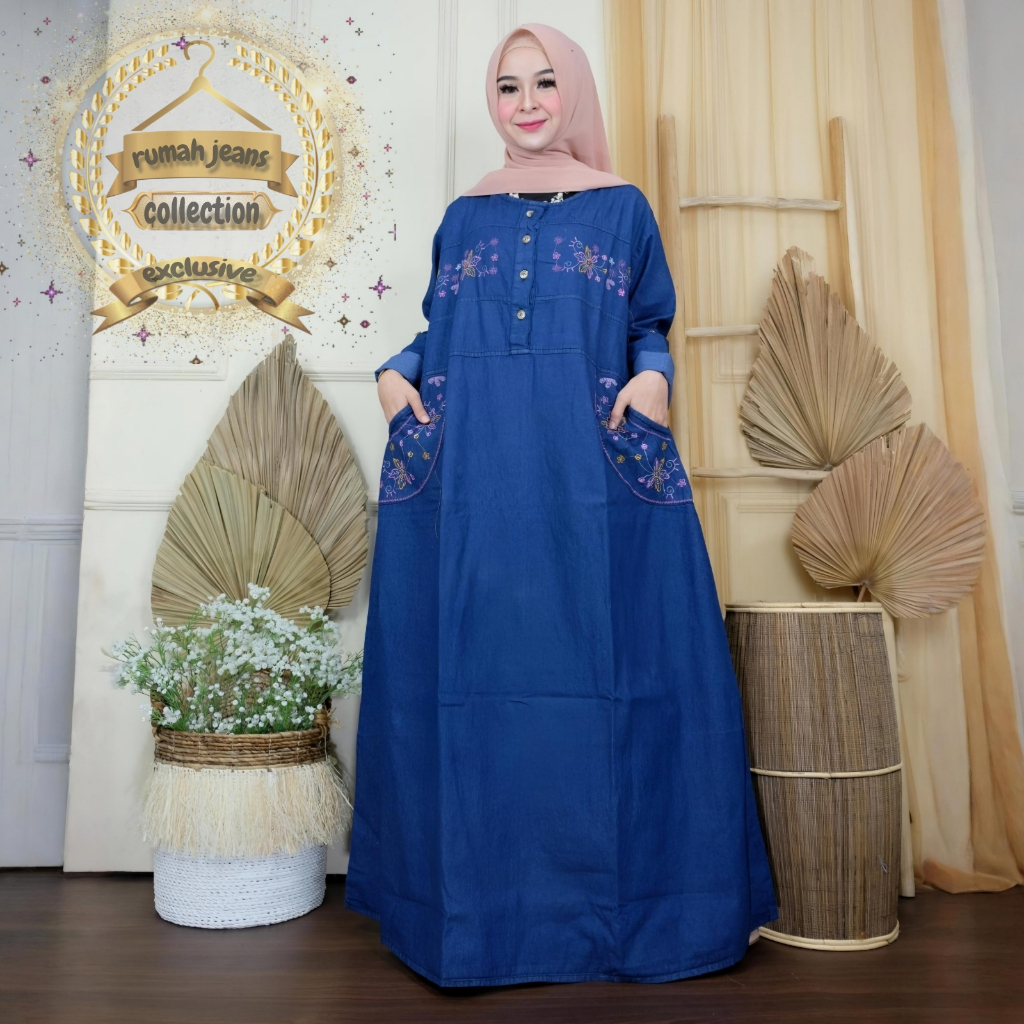 gamis jeans jumbo ld 130 gamis big size gamis xxl gamis bordir jumbo gamis bordir super jumbo