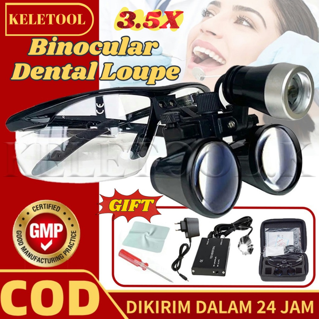 3.5X Kacamata Dental Loupe Dental Endo  Kacamata Pembesar Loupe Lup Dental  LED Kaca Pembesar Zoom 3