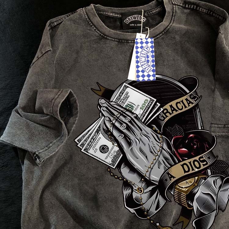 Disneay Kaos Pria T-shirt Baju Kaos Oversize | Cetak Tangan Buddha Antik Amerika | Vintage Longgar K