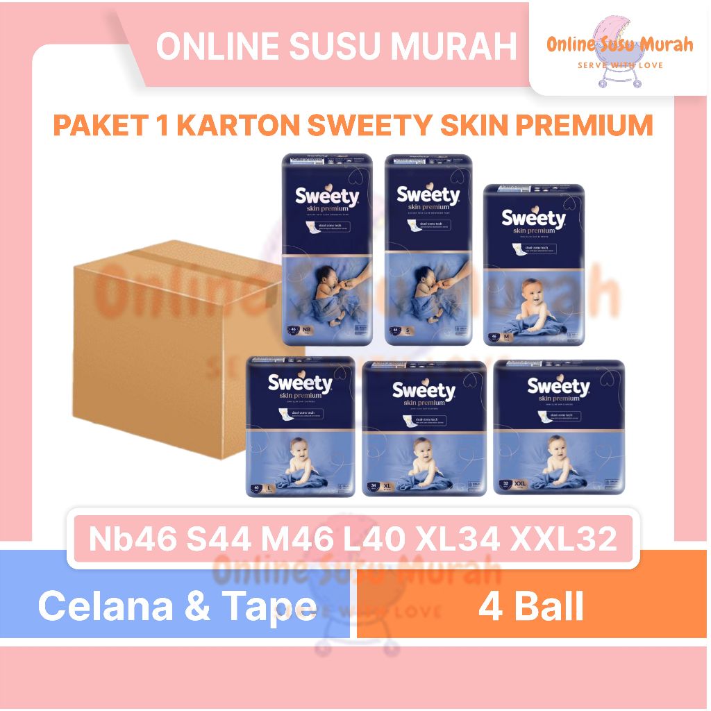 PAKET 1 KARTON SWEETY SKIN PREMIUM PANTS M 46 L 40 XL 34 XXL 32 TAPE NB 46 S 44 POPOK ANAK PPKS