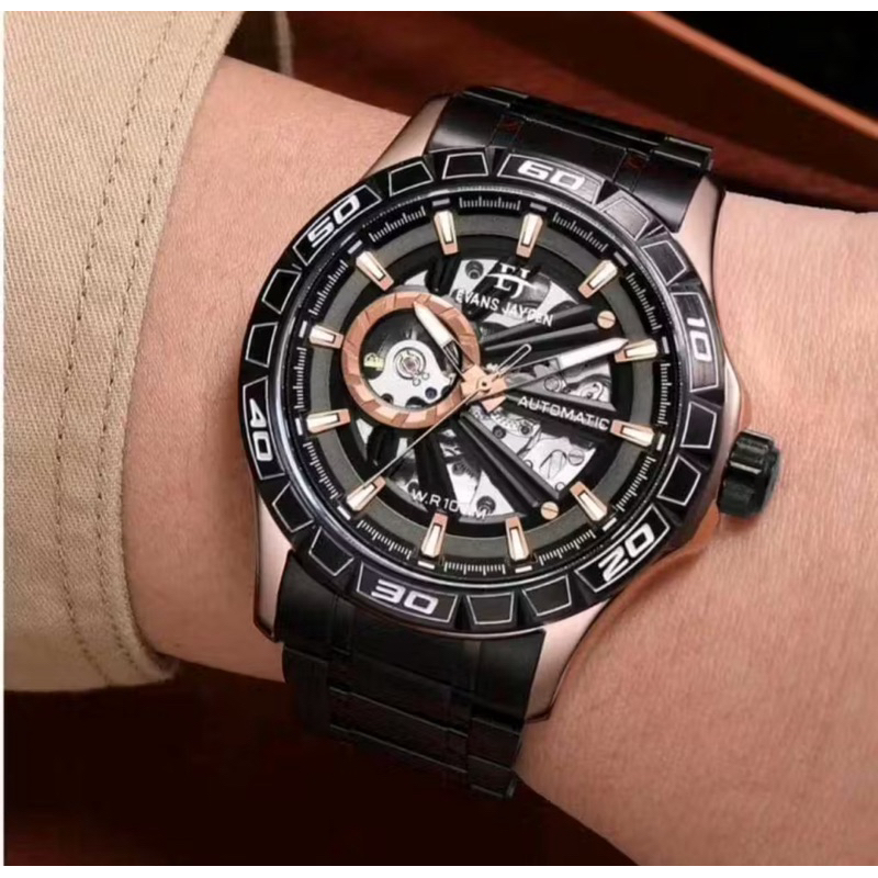 Evans Jayden 9565 Automatic Jam Tangan Pria Stainless & Rubber Water Resistant