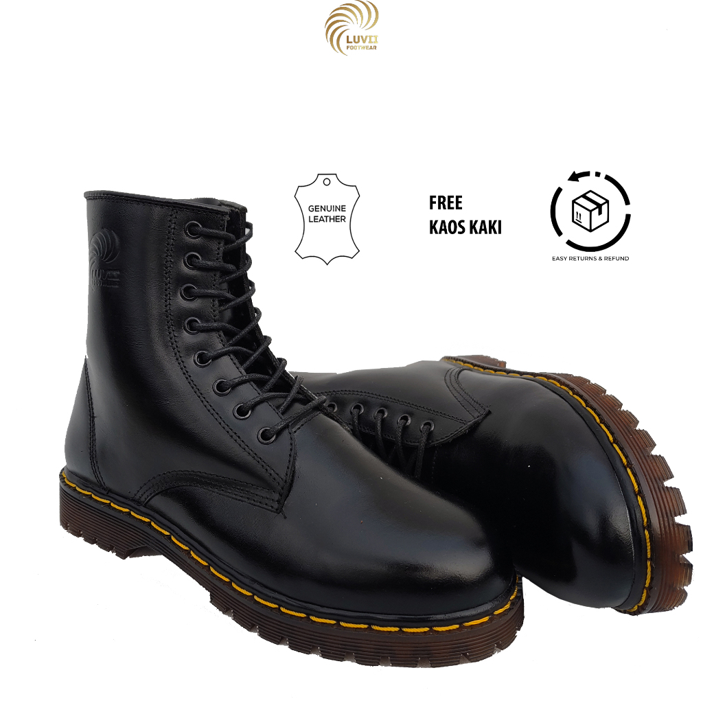 38-45 Barra Black Series  Sepatu Boots Pria 8 Hole Docmart Kulit Asli Hitam Original