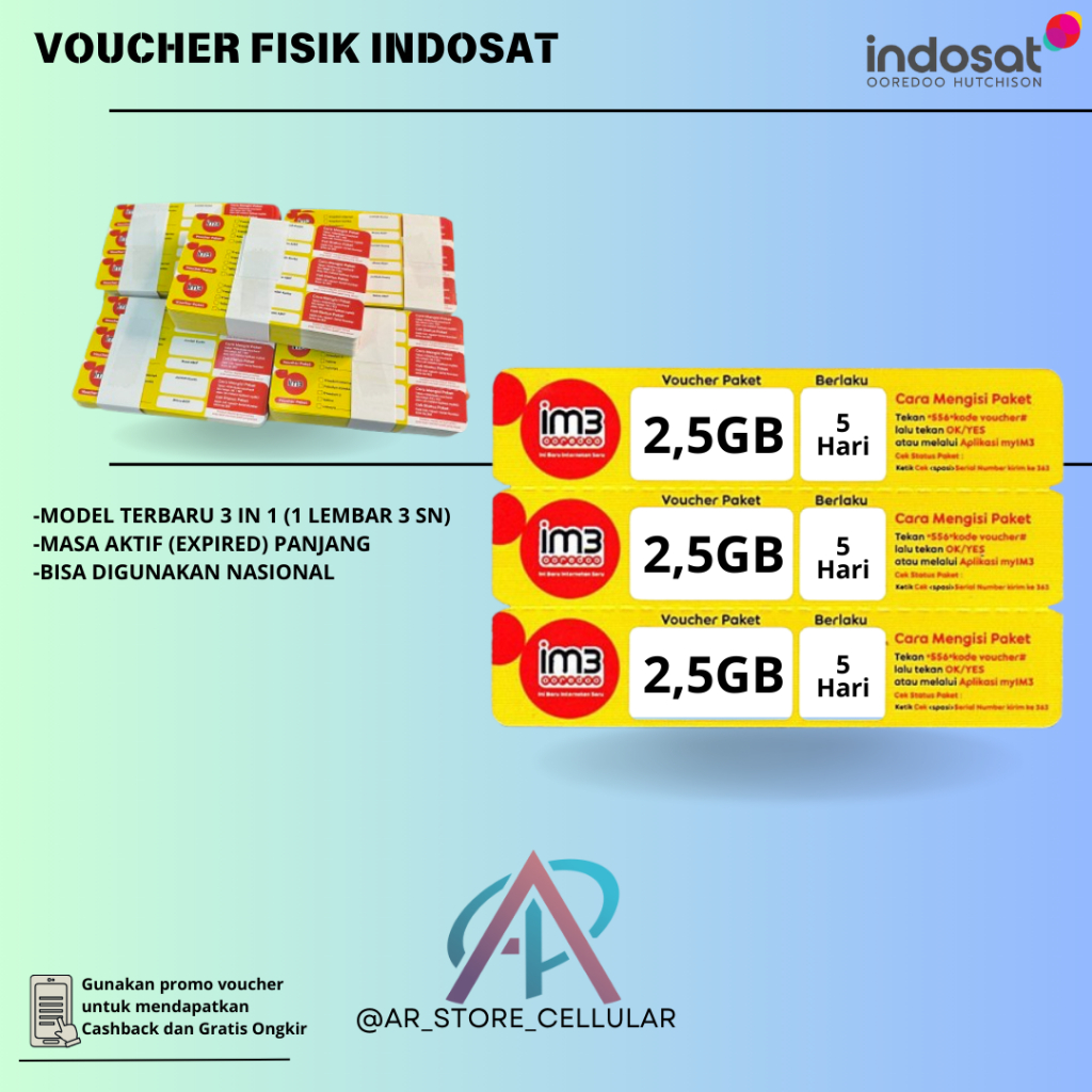 INDOSAT Voucher Kuota 2,5GB 5 Hari Nasional Bonus Tambahan Kuota di Zona Tertentu