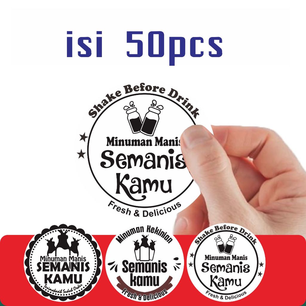 STIKER MINUMAN ISI 50PCS STIKER SEMANIS KAMU UNTUK BOTOL ALMOND 250ML / Sticker Minuman Botol Label