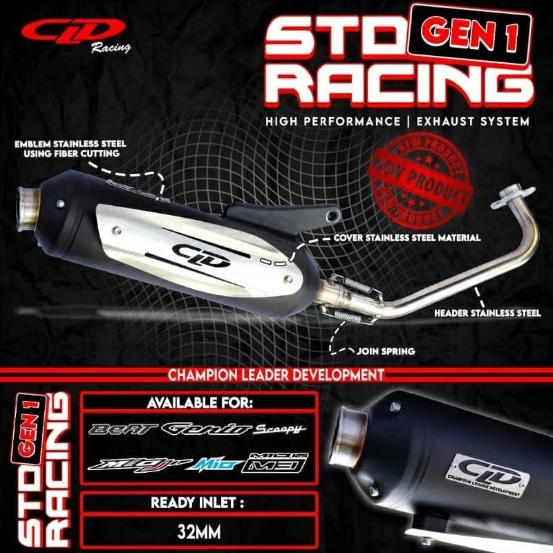 knalpot CLD Standar Racing tupe Gen 1 For BEAT/SCOOPY KARBU,GENIO,BEAT DELUXE ,SCOOPY NEW