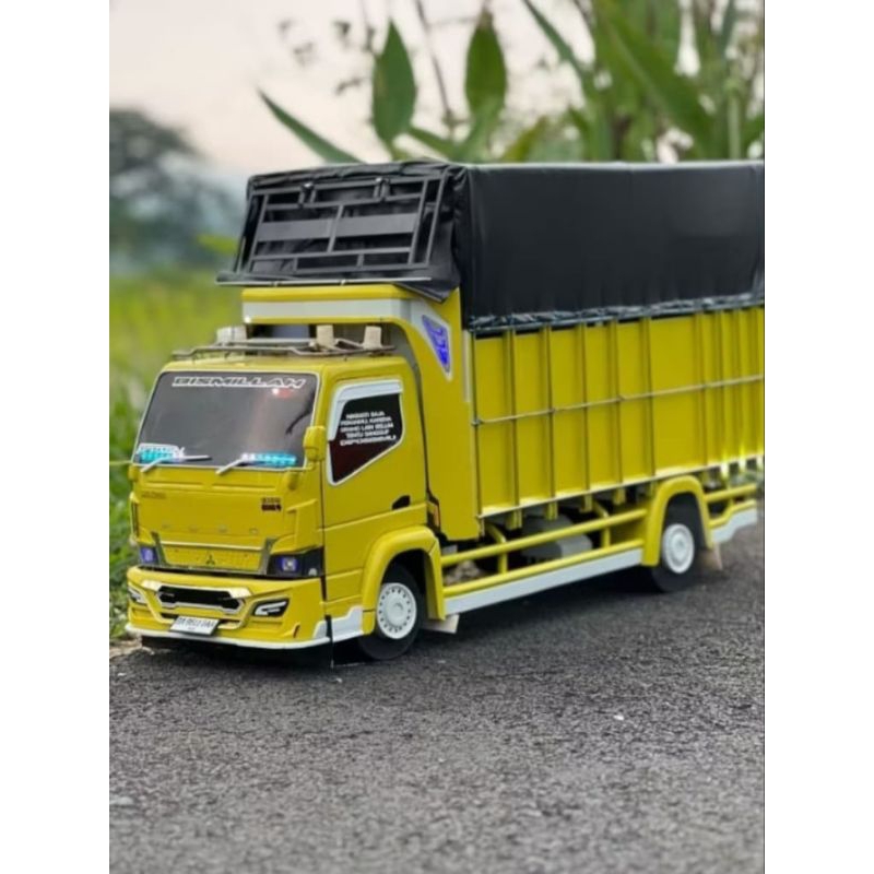 promo miniatur truk trucuk trek bahan kayu asli roda kayu full variasi bonus terpal dan lampu mainan