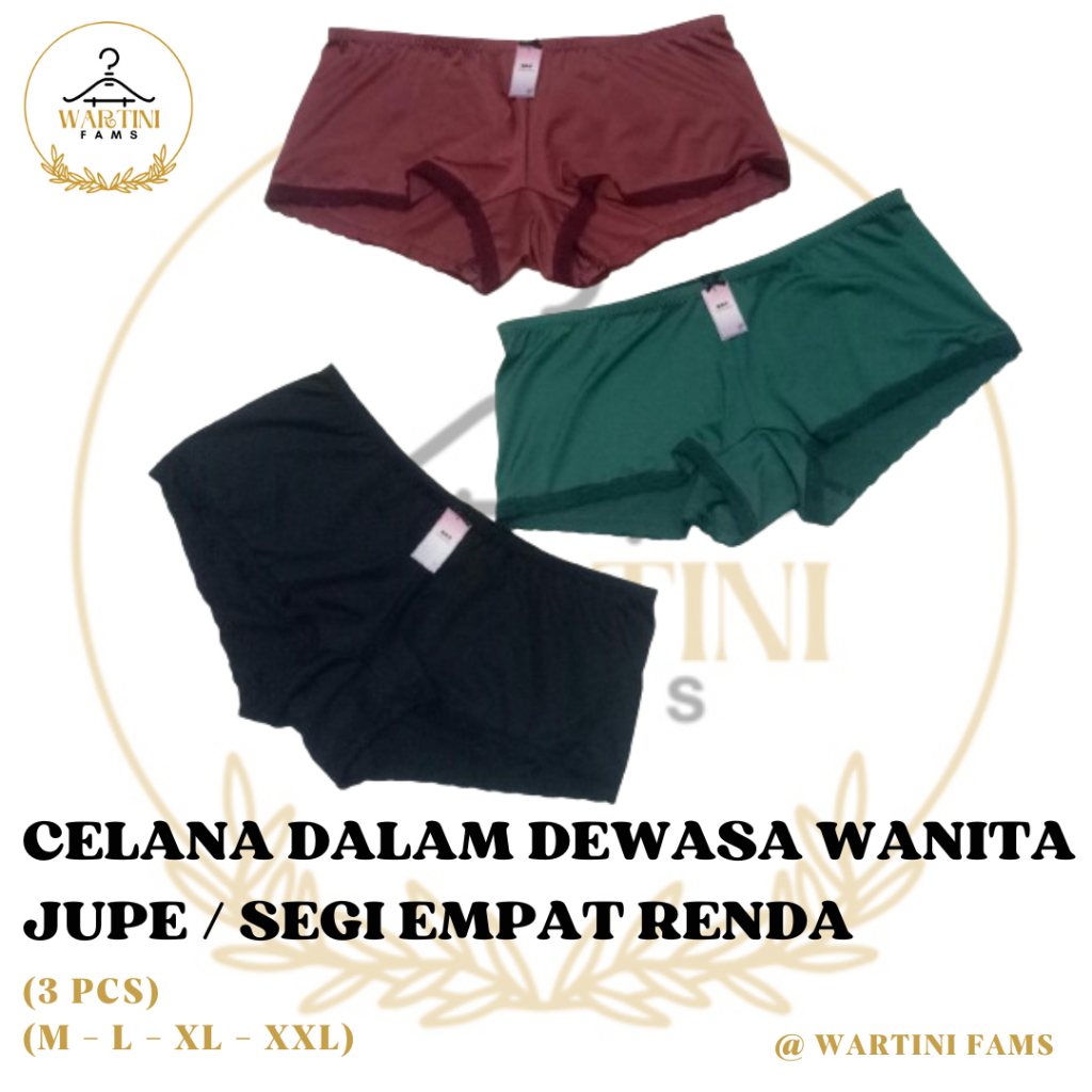 (Harga 3 PCS) Celana Dalam Wanita Dewasa - CD Wanita Dewasa Jupe - Segi Empat Premium Renda Spandek 