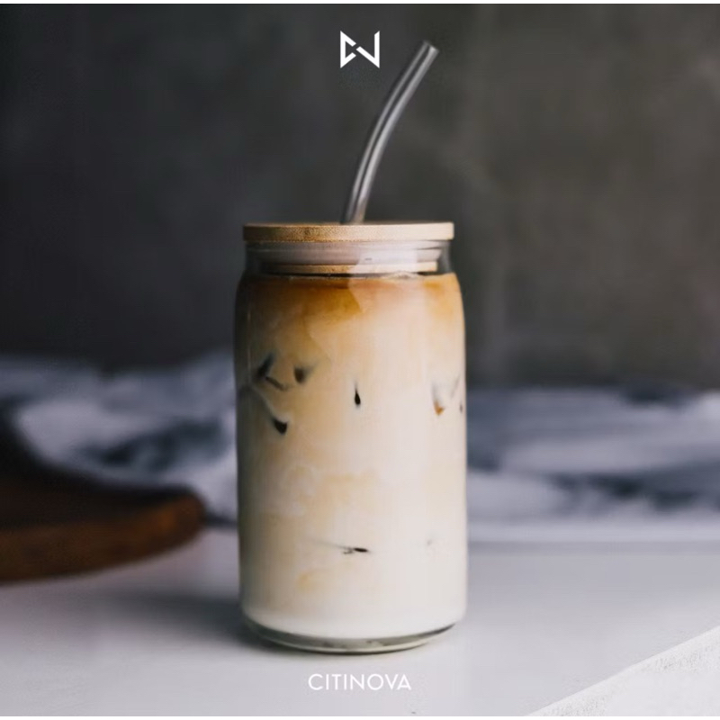 [ Citinova ] Gelas Kaca / Gelas Kopi / Cangkir / Mug Minum Estetik Citinova LEA ukuran 470ml + Tutup