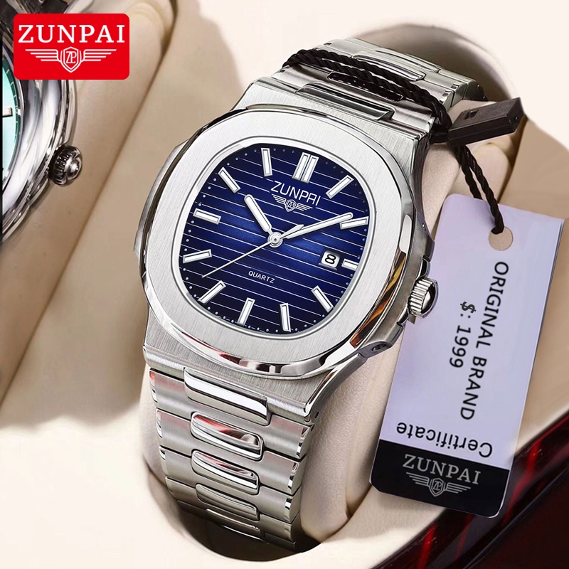 ZUNPAI Jam Tangan Pria Asli 100% Anti Air Rantai Stainless Steel Keren Terbaru Jam Tangan Pria Mewah