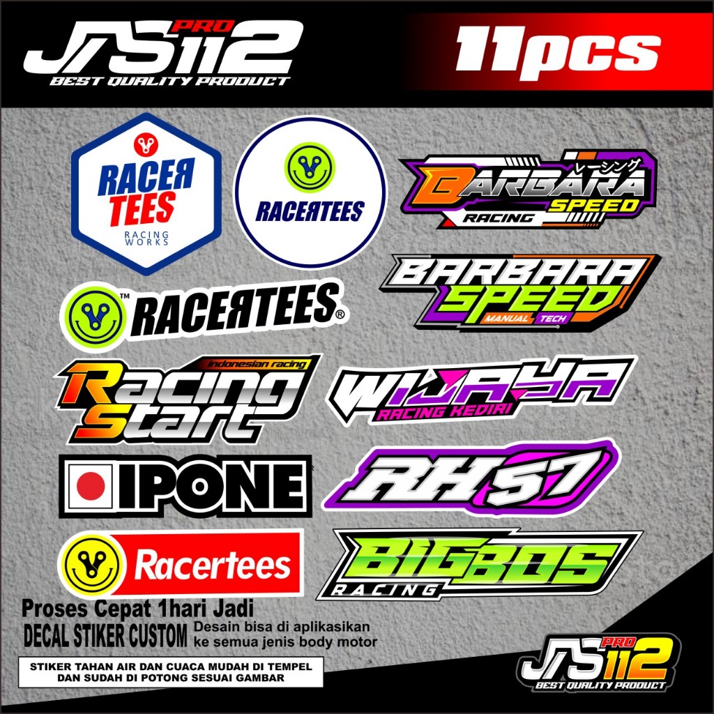 

STIKER PACK PAKET 11PCS 30PCS 50PCS BRAND RACING ANTI LUNTUR VYNIL MURAH BERKUALITAS