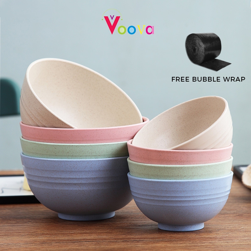 Voova 15cm Mangkok Wheat Straw Bowl Dan Piring /Mangkuk Plastik Microwave Warna Warni /Gandum Kokoh 