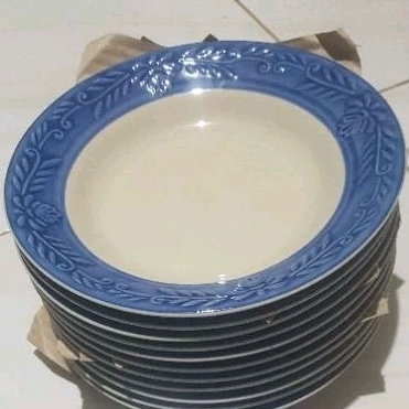 PIRING MAKAN MOTIF BUNGA BIRU 1 LUSIN PIRING BELING