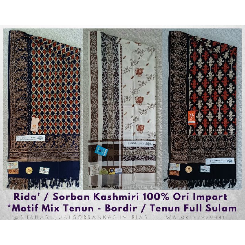 Rida Kashmiri Ori Motif Tenun Bordir / Surban Kashmir Motif Kombinasi Tenun Bordir