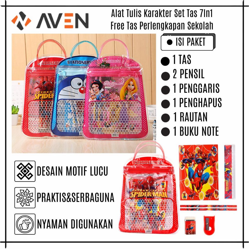 

Alat Tulis Set Tas 7in1 Stationary/Set Paket Lengkap Peralatan Menulis Anak Sekolah Alat Tulis lucu-AVEN