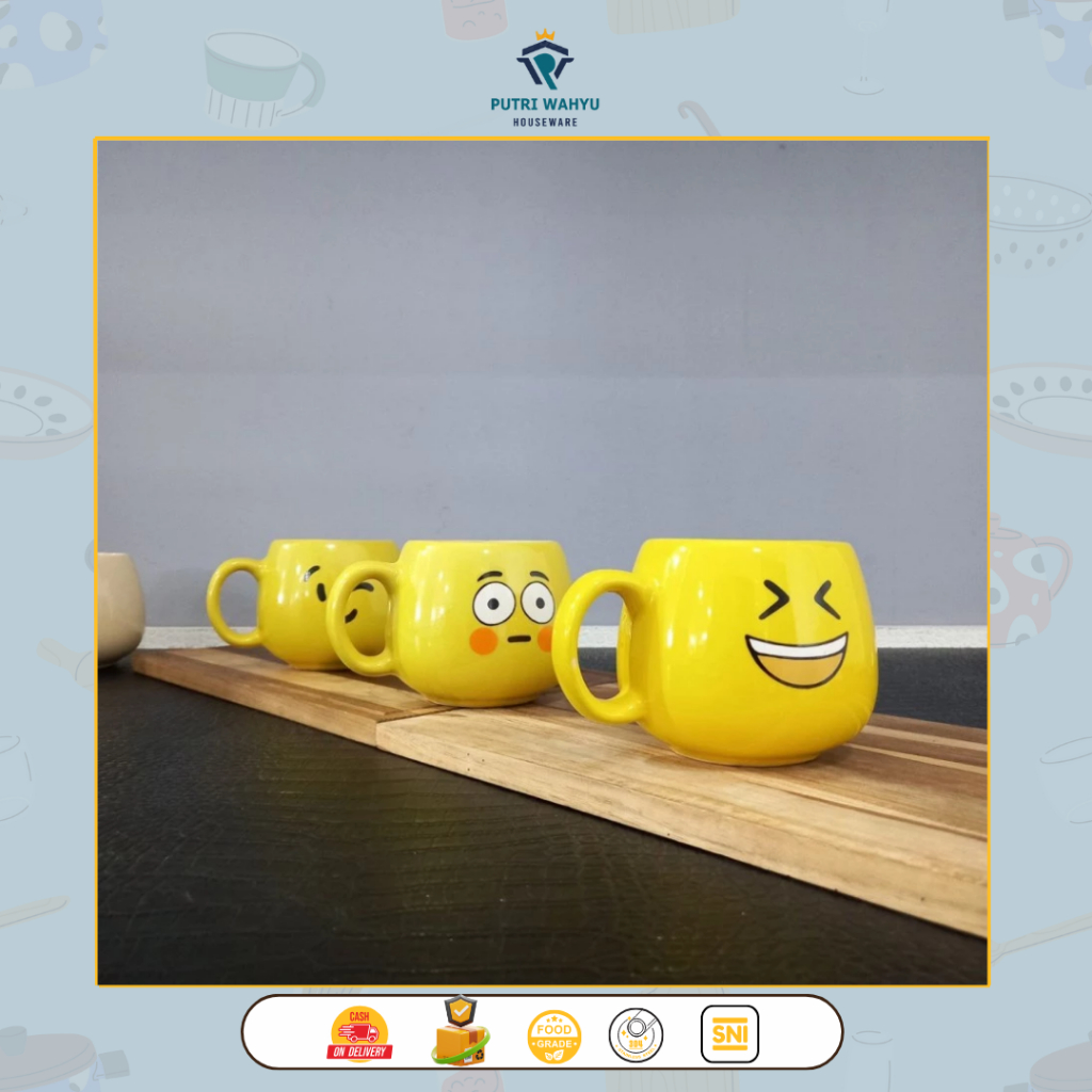 MUG GENTONG MOTIF EMOTICON YELLOW / GELAS EMOTICON