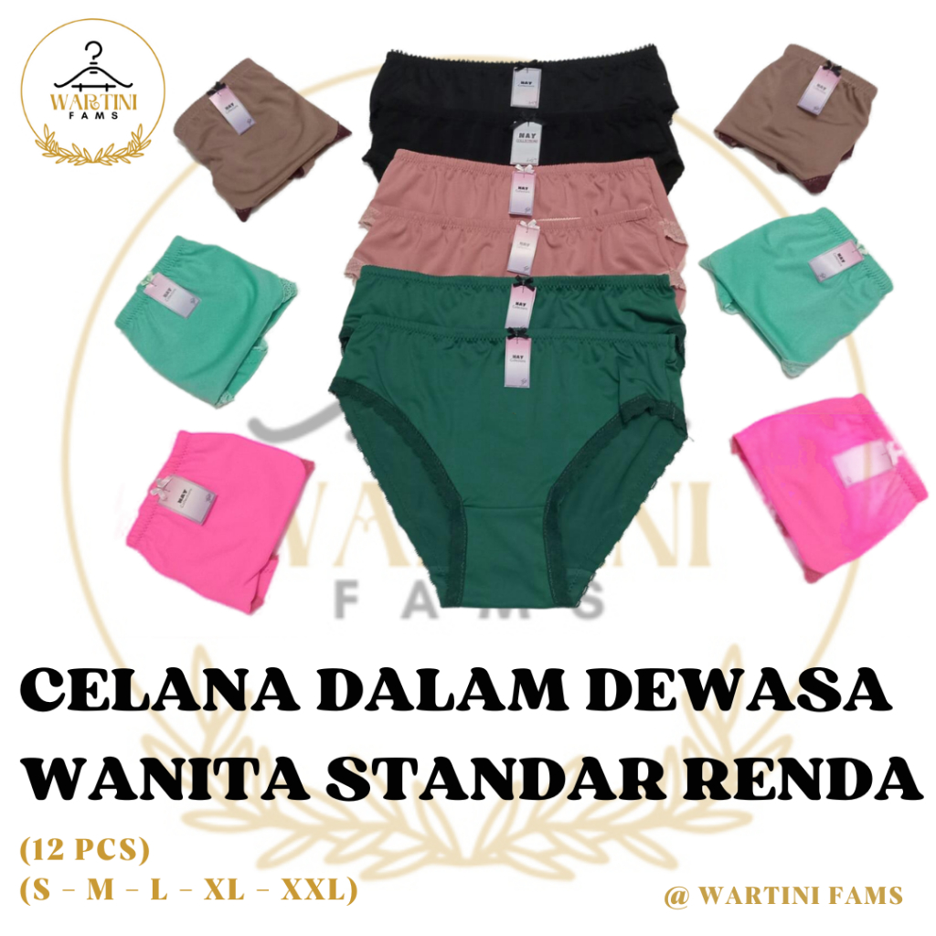 (Harga 12 PCS) Celana Dalam Wanita Dewasa - CD Wanita Dewasa Standar Premium Renda Spandek Balon War