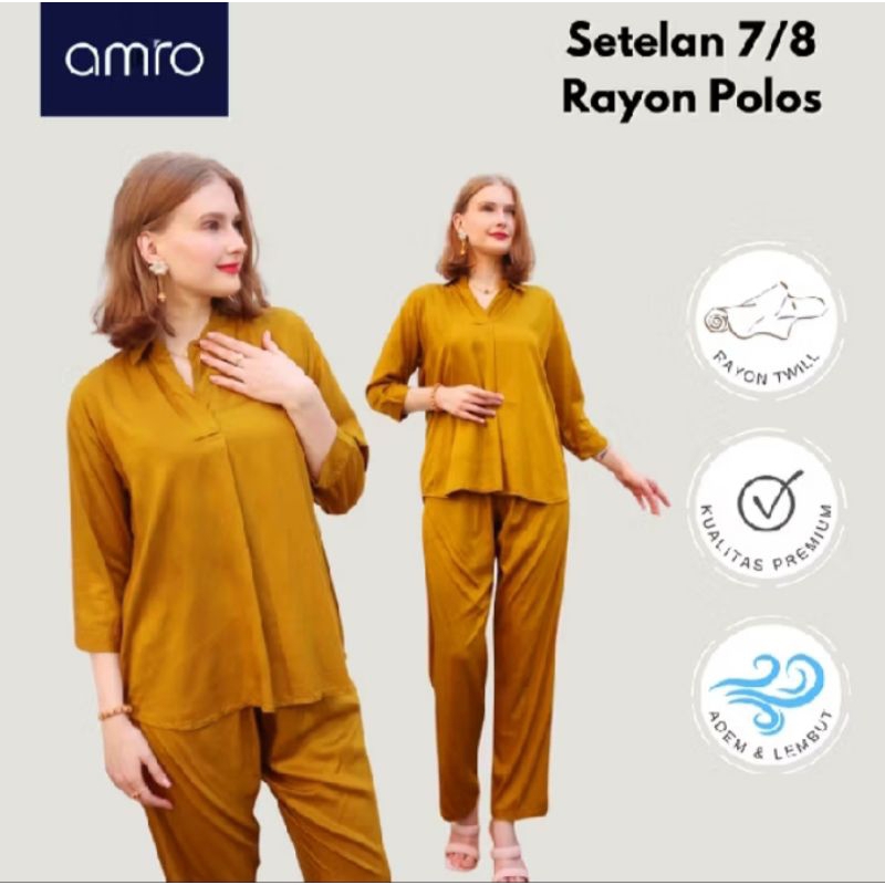 AMRO - PIYAMA AMRO CP BAHAN RAYON LENGAN 7/8  // PIYAMA AMRO BAHAN RAYON PREMIUM // PIYAMA LENGAN 7/