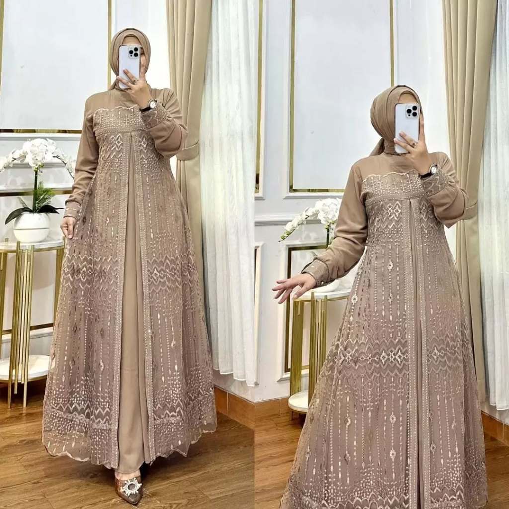 Amelda gamis brokat terbaru lebaran 2025 viral/dres brokat mewah elegan/gamis brokat kondangan pesta
