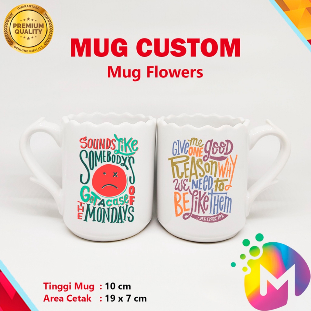 Mug Flower Keramik Cetak Custom Design Bebas Souvenir Gift Hadiah Promosi Mug Unik