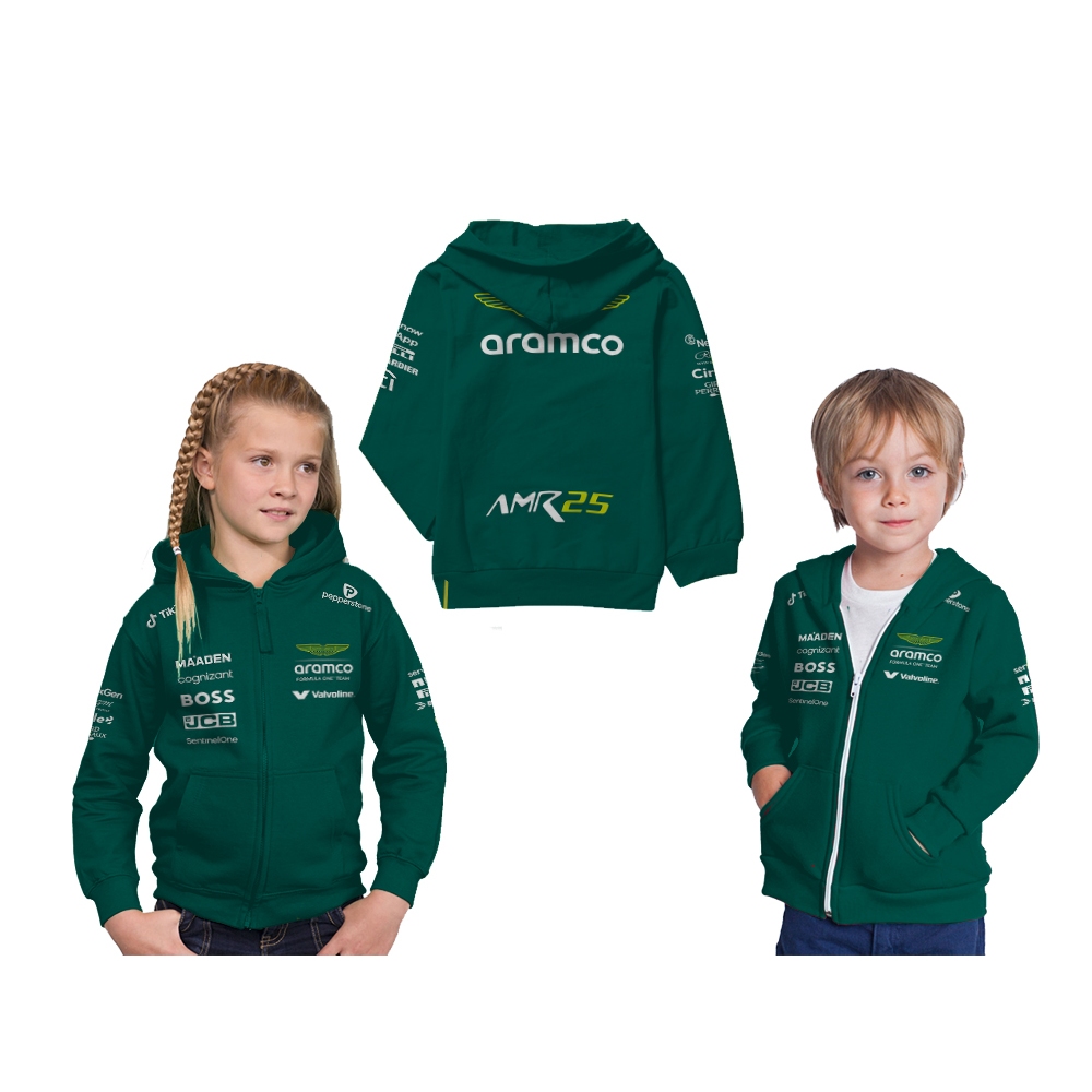 Jaket Hoodie Anak F1 Aston Martin 2025 Balap Mobil Formula Satu Custom Full Printing
