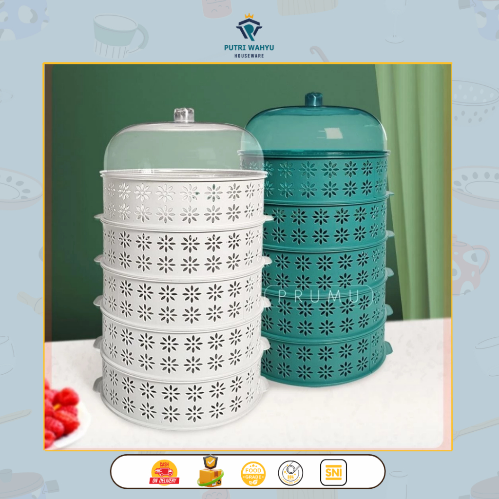 Rak Tudung Saji 4 Susun Portable Rantang 3 Susun Makanan Food Rack Storage Hijau Dan Putih ROTOTO