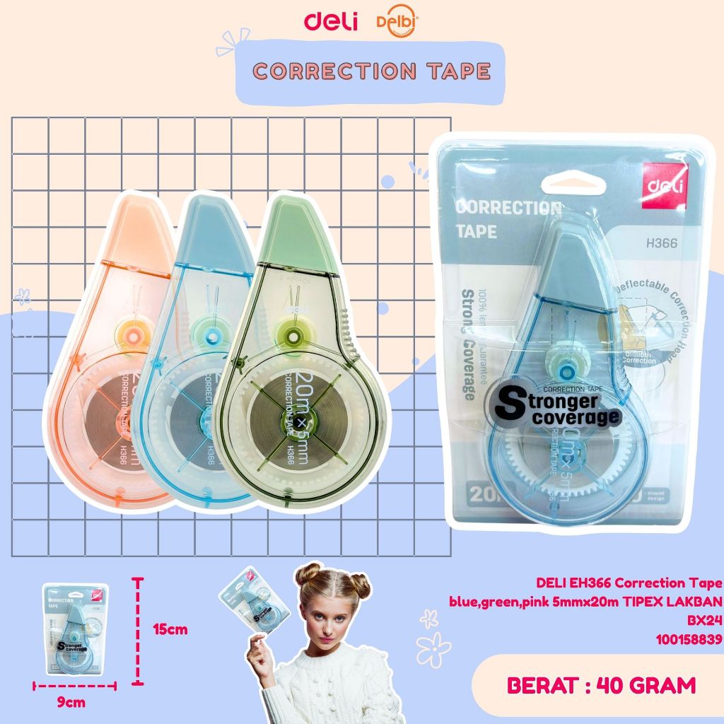 

DELI EH366 CORRECTION TAPE blue,green,pink 5mmx20m TIPEX LAKBAN