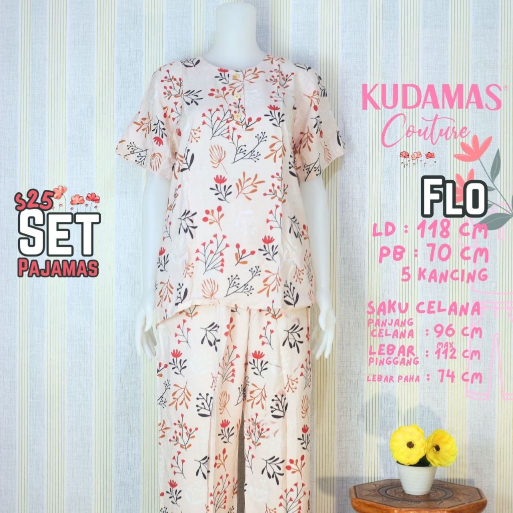 Piyama Kudamas Couture LD 120 cm | Set Pajamas | Setelan Celana Panjang Busui  | Motif Bunga