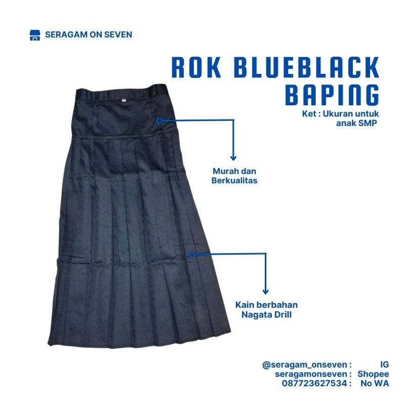 Rok Baping SMP Blue Black Panjang Perempuan