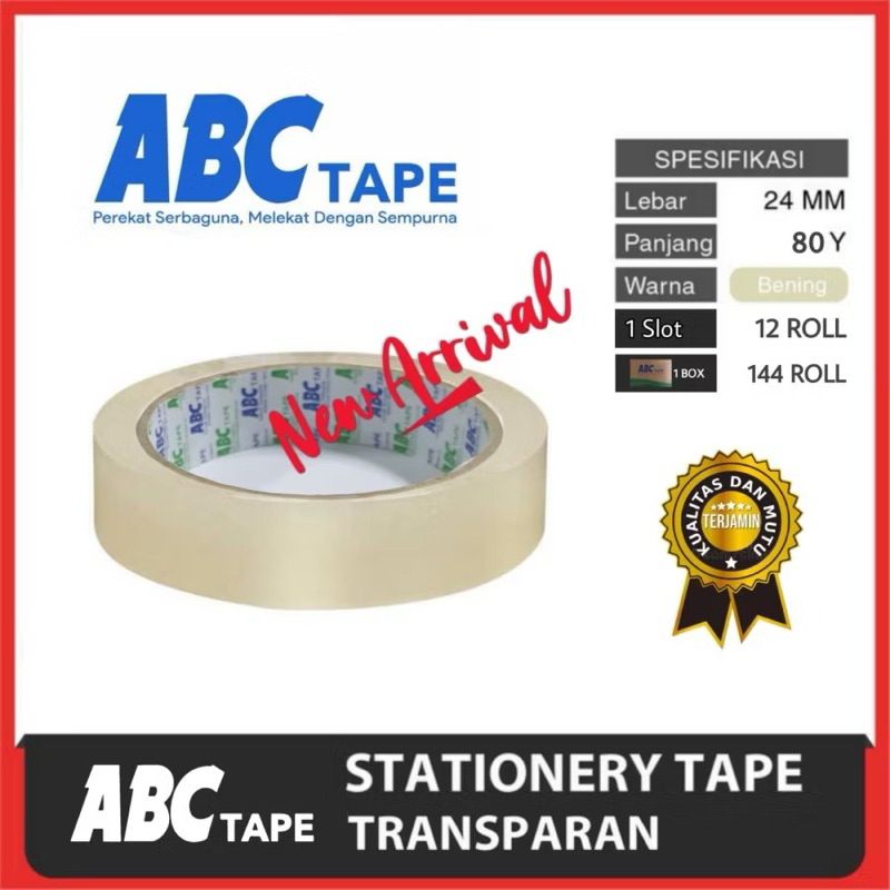 

ISOLASI LAKBAN BENING ABC TAPE 1 INCHI || 1/2 INCHI 12 MMX 90 YARD