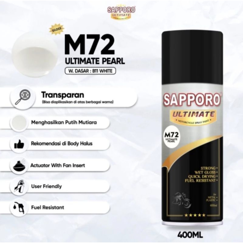 Sapporo Ultimate M72 Ultimate Pearl / Putih Mutiara / Cat Semprot / Cat Aerosol