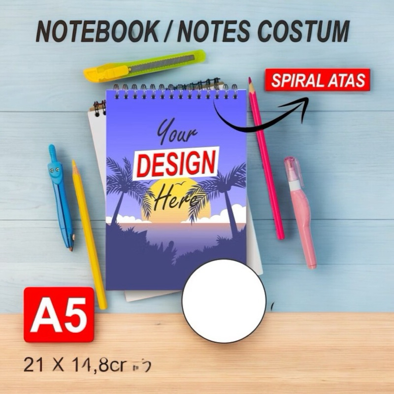 Buku Catatan / Notebook/Notes Spiral Custom A5 isi hvs polos (Spiral atas)
