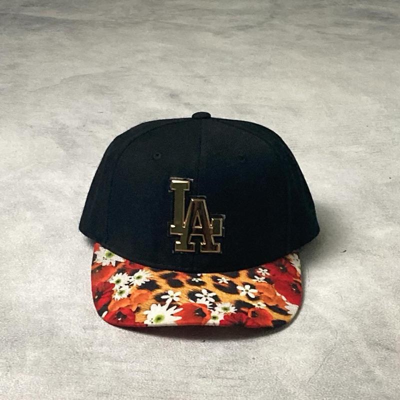 Official MLB LA Dodgers Floral Brim Leather Strapback Cap