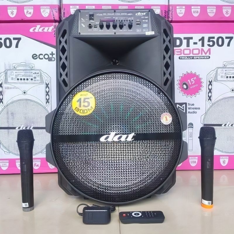 Speaker Portable DAT DT 1507 / DT1507 15 Inch FREE 2 Mic Wireless