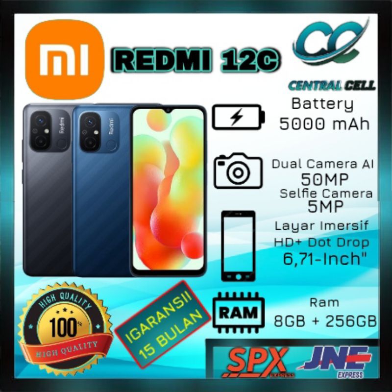 [NEW] HANDPHONE HP XIAOMI REDMI 12c Ram 8+256GB Camera 50MP + Battery 5000mAh + Display 6,71 inches 