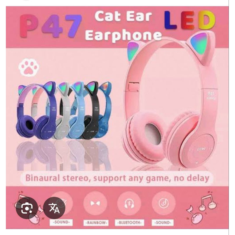 HEADPHONE P47 CAT EAR EARPHONE BLUETOOTH WIRELESS FULL BASS