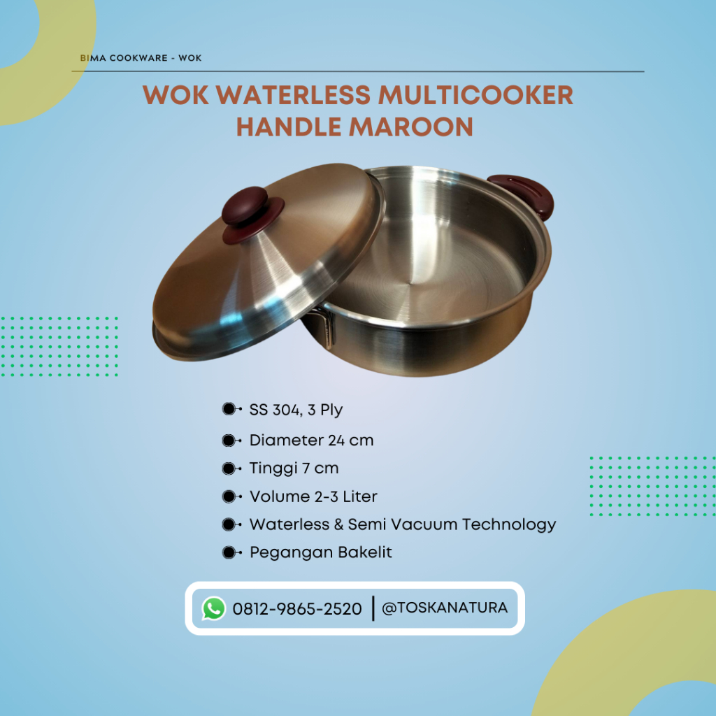 Bima Wok Waterless Multicooker Handle Maroon