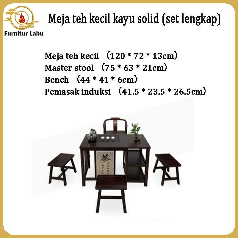1,2 meter balkon unit kecil meja teh kayu solid dan kotak kombinasi kursi terintegrasi/meja teh keci