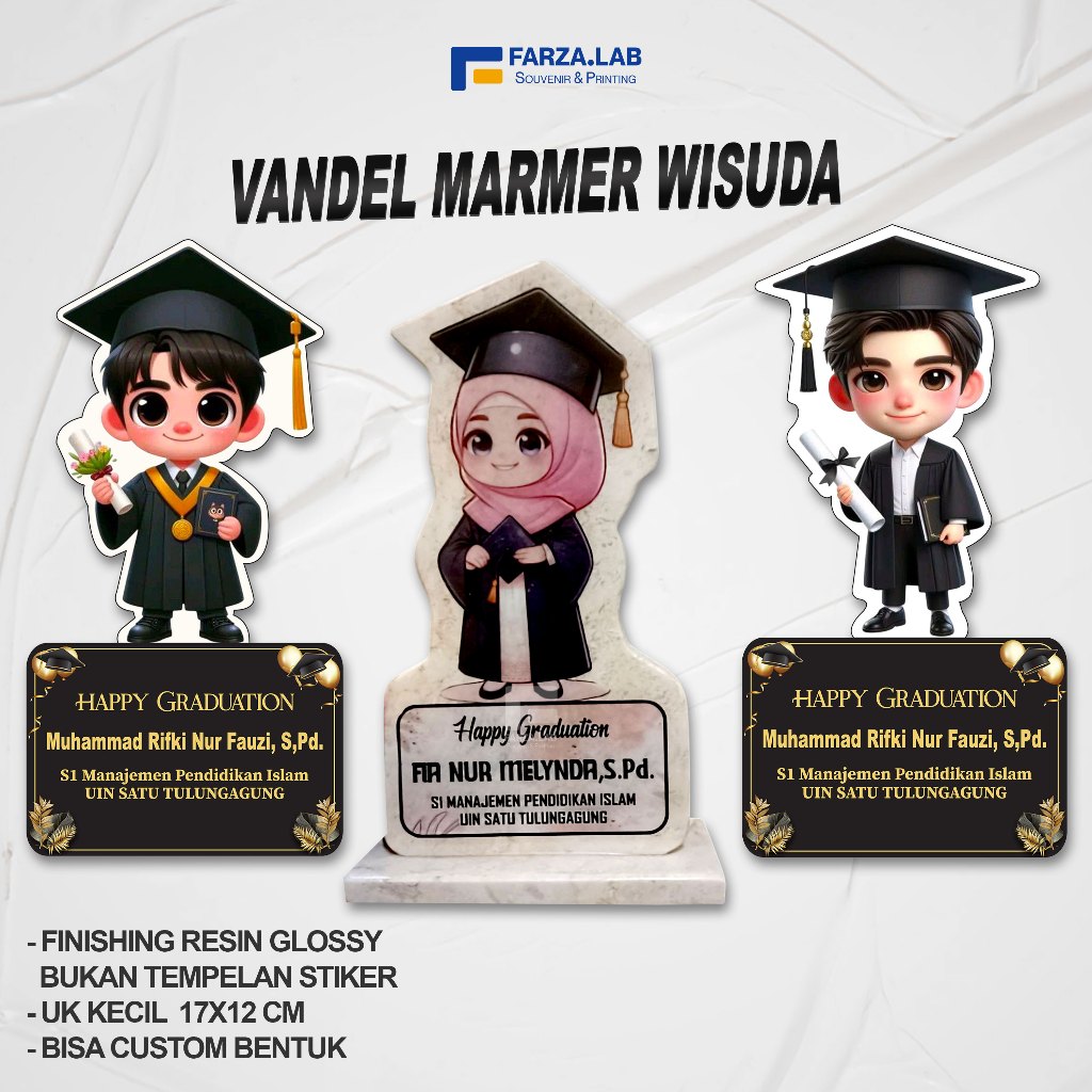 VANDEL WISUDA MARMER, PLAKAT WISUDA, PIALA WISUDA, PATUNG WISUDA, PLAKAT WISUDA CUSTOM, HADIAH WISUD