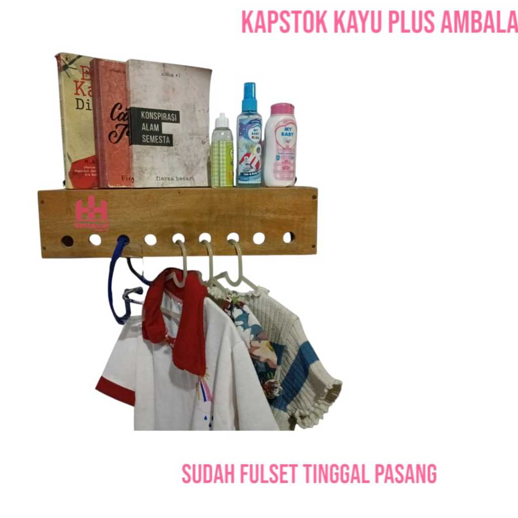 RAK DINDING PLUS GANTUNGAN BAJU/RAK HIASAN DINDING KAYU